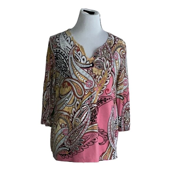 Chicos vneck colorful abstract paisley spandex blend pullover tunic size Medium - Picture 1 of 9